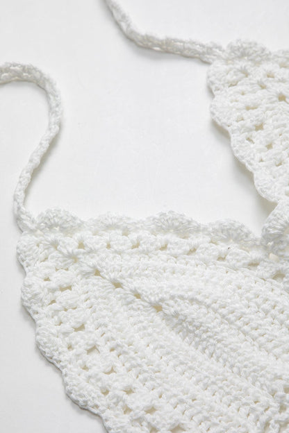 Wit Crop Top Handgemaakt Boho Stijl Halter Hals