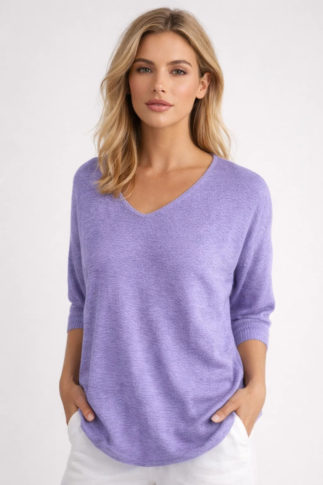 Dames Trui Oversized V-Hals Mouw Driekwart Casual Stijl