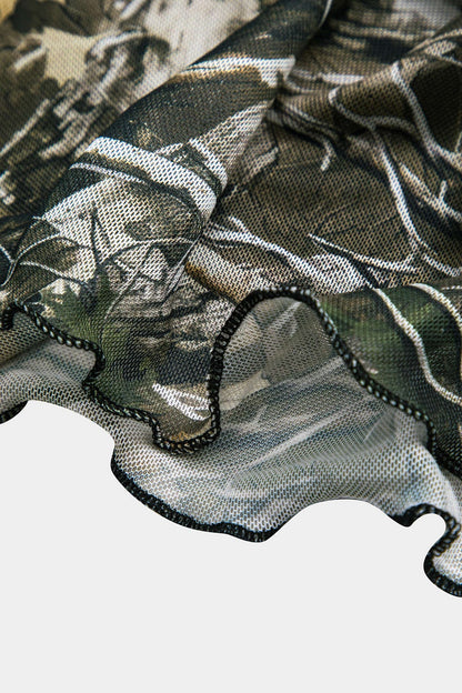 Vrouwelijke Top Off-Shoulder Camouflage-Print Wijd Mouwen
