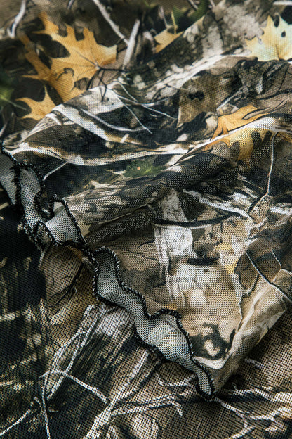 Vrouwelijke Top Off-Shoulder Camouflage-Print Wijd Mouwen