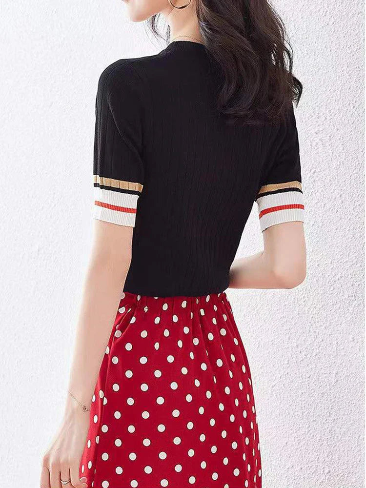 Dames T-shirt Patchwork Zomerse Stijl Kleurrijk