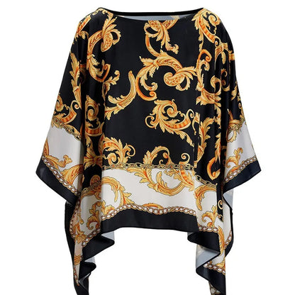Vrouwelijke Ronde Hals Top met Batwing Mouw Gedrukt