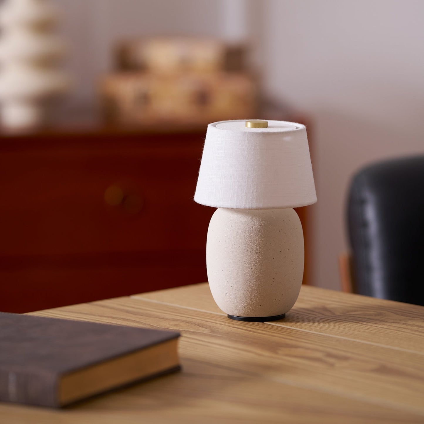 Draagbare Tafellamp met Geïntegreerde Batterij 240 lm Warm Wit 3000K Keramiek Linnen Kap Touch-Bediening