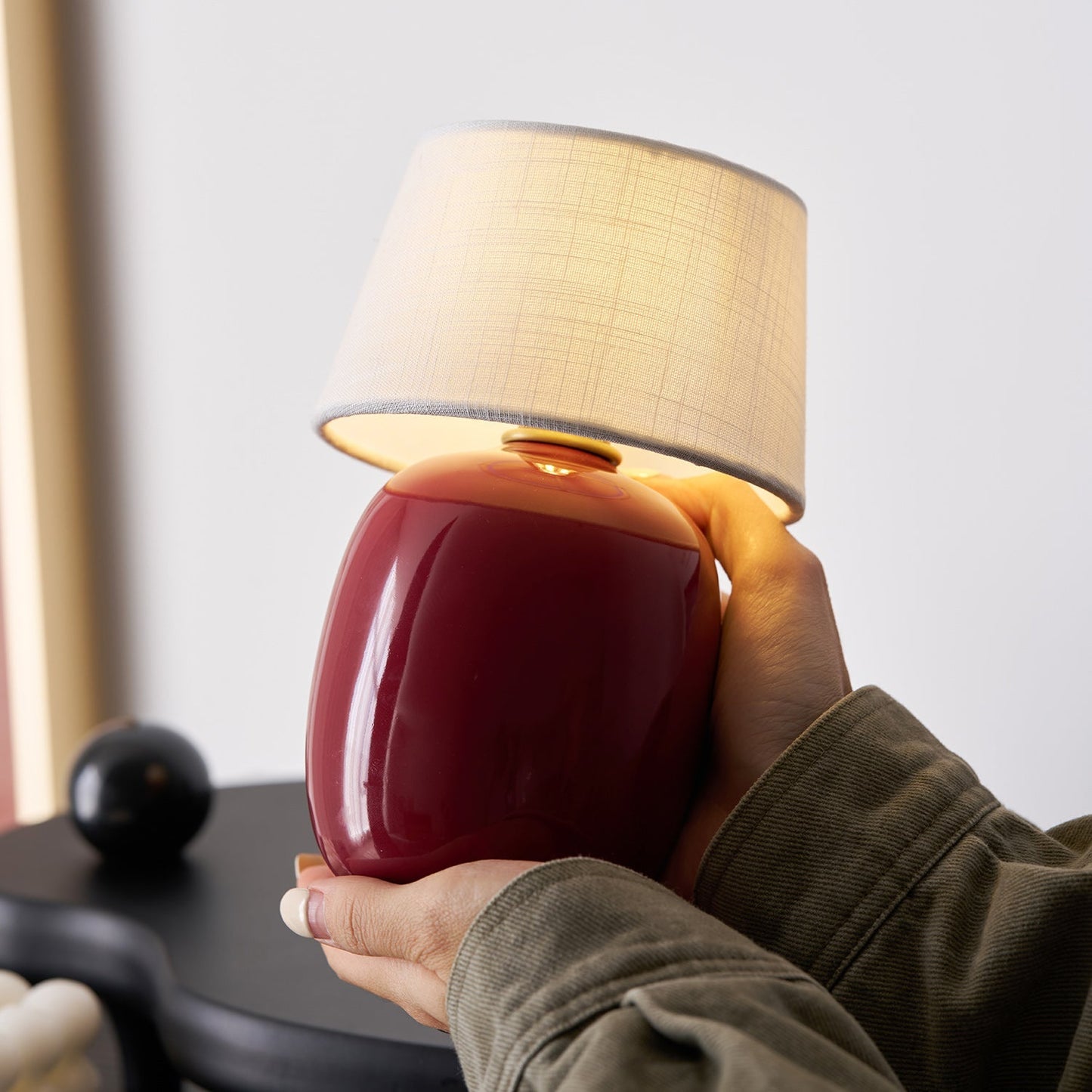 Draagbare Tafellamp met Geïntegreerde Batterij 240 lm Warm Wit 3000K Keramiek Linnen Kap Touch-Bediening