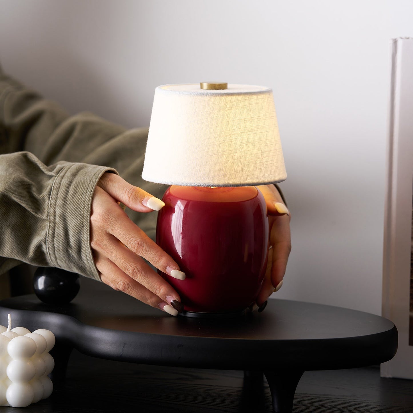 Draagbare Tafellamp met Geïntegreerde Batterij 240 lm Warm Wit 3000K Keramiek Linnen Kap Touch-Bediening