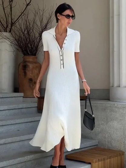 Witte Gebreide Maxi Zomerjurk