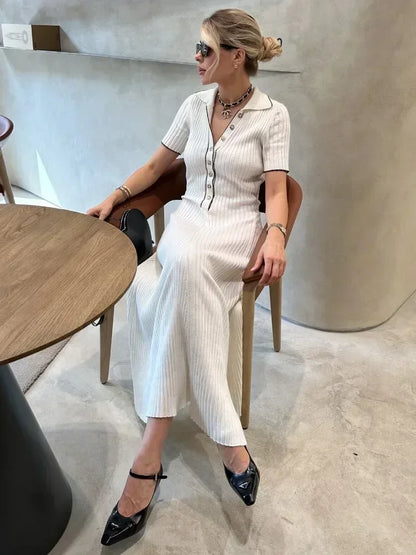 Witte Gebreide Maxi Zomerjurk