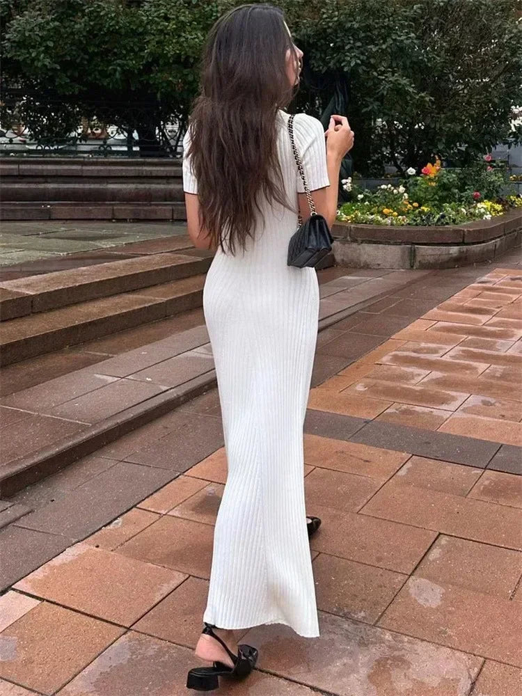Witte Gebreide Maxi Zomerjurk