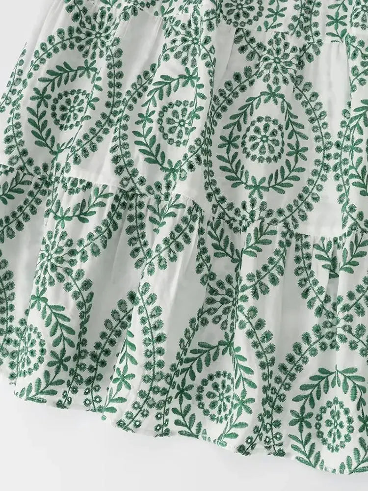 Mooie Midi Jurk Geborduurd Zomerjurk voor Vrouw