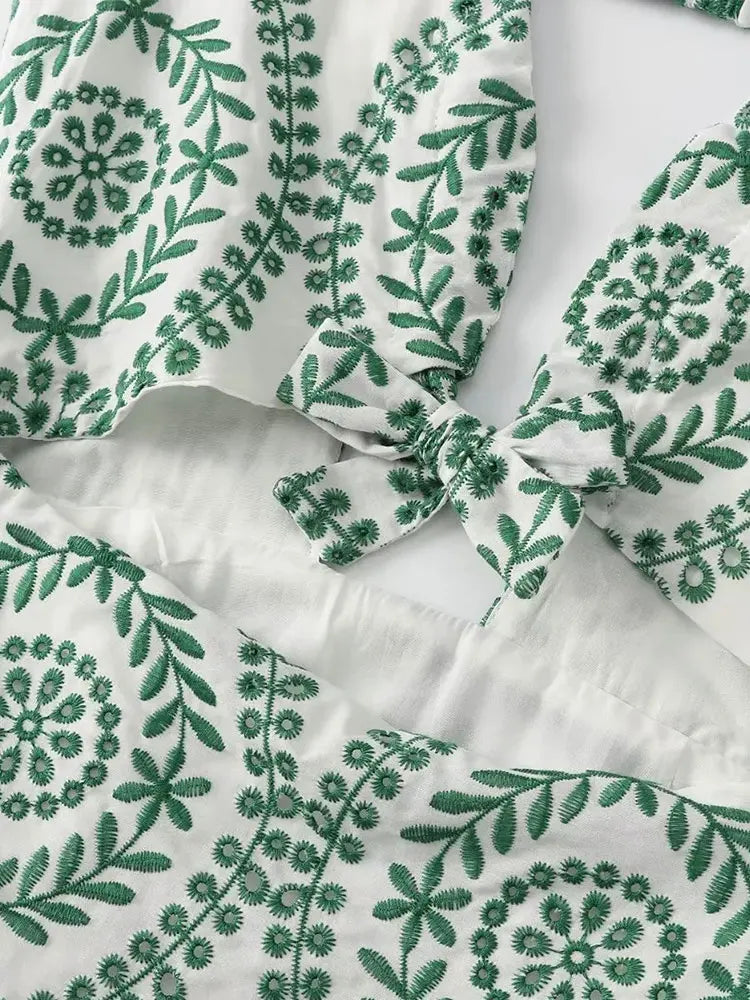 Mooie Midi Jurk Geborduurd Zomerjurk voor Vrouw
