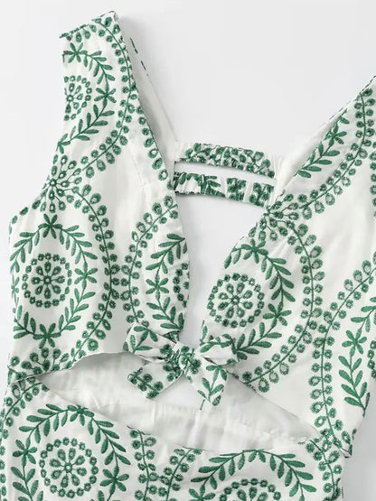 Mooie Midi Jurk Geborduurd Zomerjurk voor Vrouw