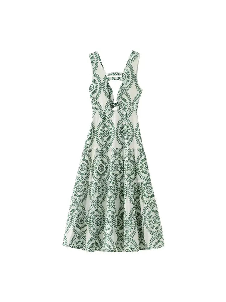 Mooie Midi Jurk Geborduurd Zomerjurk voor Vrouw