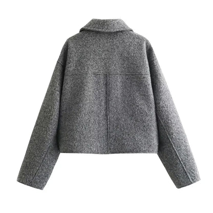 Tweed Jas Herfst Collectie Vergeet-Me-Nietjes Stijl