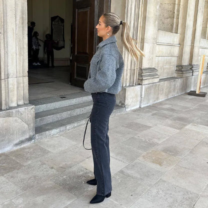 Tweed Jas Herfst Collectie Vergeet-Me-Nietjes Stijl