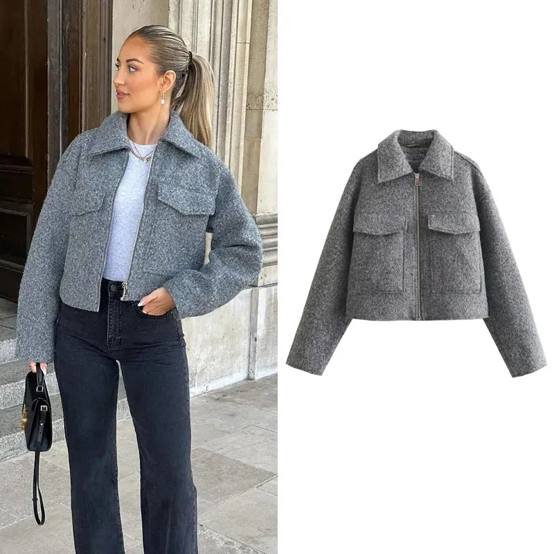 Tweed Jas Herfst Collectie Vergeet-Me-Nietjes Stijl