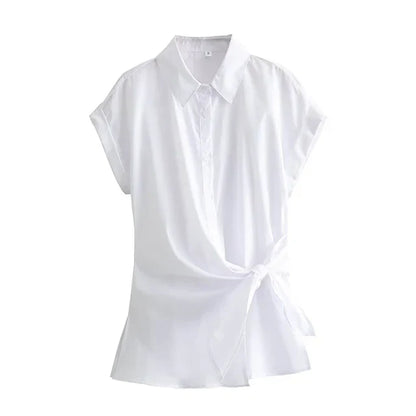 Zomer Shirts met Strik Asymmetrisch Vrouwen Blouse - StudioMarella