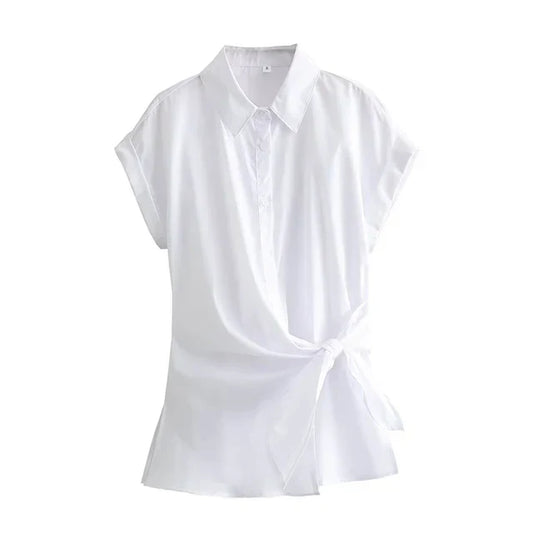 Zomer Shirts met Strik Asymmetrisch Vrouwen Blouse - StudioMarella
