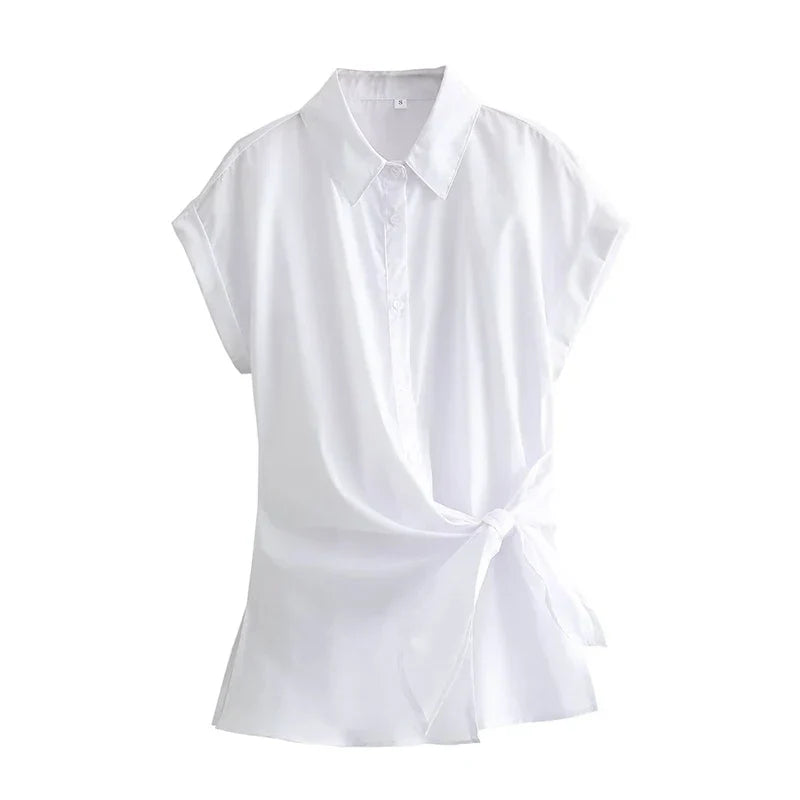 Zomer Shirts met Strik Asymmetrisch Vrouwen Blouse