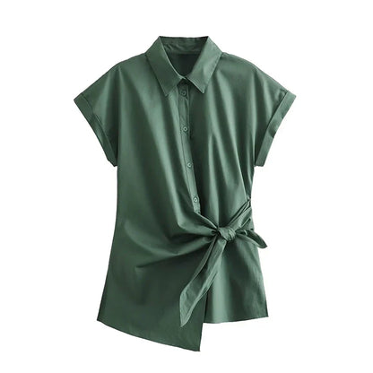Zomer Shirts met Strik Asymmetrisch Vrouwen Blouse