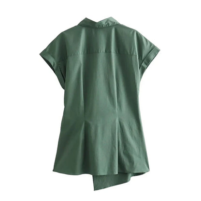 Zomer Shirts met Strik Asymmetrisch Vrouwen Blouse