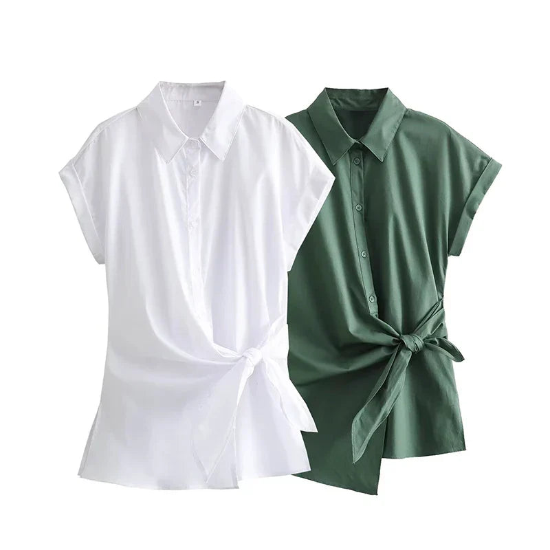 Zomer Shirts met Strik Asymmetrisch Vrouwen Blouse