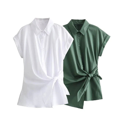 Zomer Shirts met Strik Asymmetrisch Vrouwen Blouse