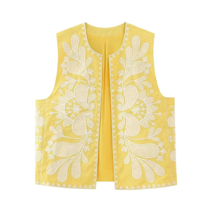 Vest met Bloemen Geborduurd Korte Lengte