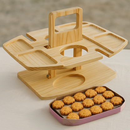 Draagbaar Houten Wijnplateau met Fleshouders en Glazenhouder voor Picknick Tuin Strand Park