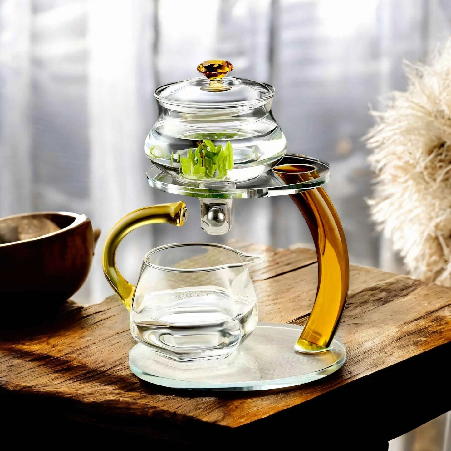 Glazen Theepot met Magnetisch Filter Infuser Goud Zwart Warmtebestendig Premium