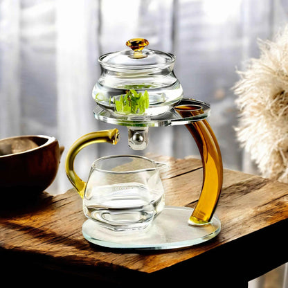 Glazen Theepot met Magnetisch Filter Infuser Goud Zwart Warmtebestendig Premium