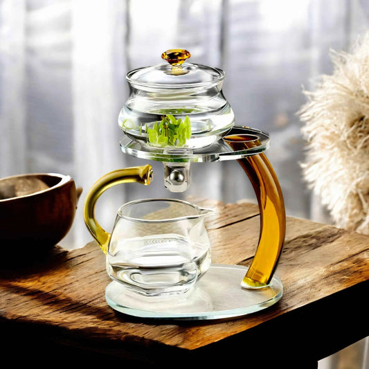 Glazen Theepot met Magnetisch Filter Infuser Goud Zwart Warmtebestendig Premium