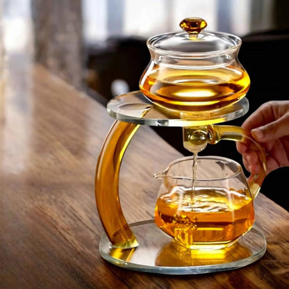 Glazen Theepot met Magnetisch Filter Infuser Goud Zwart Warmtebestendig Premium
