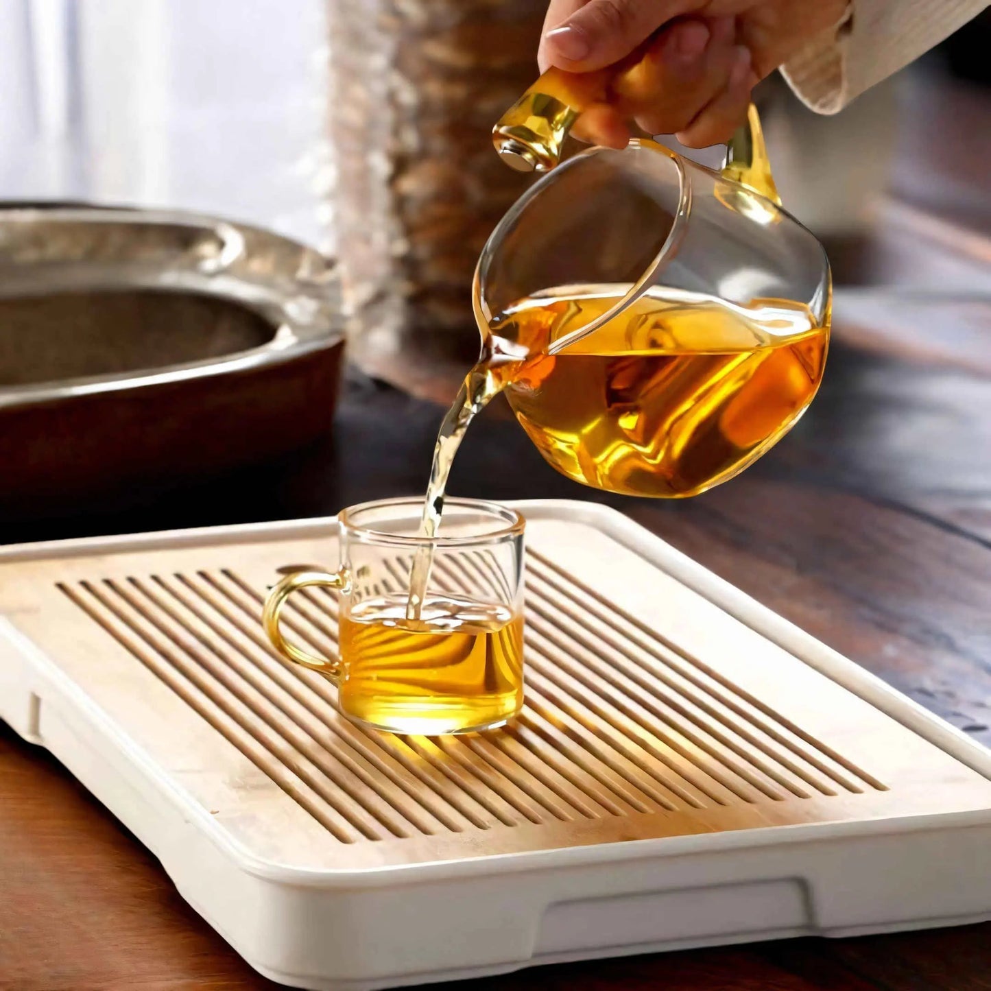 Glazen Theepot met Magnetisch Filter Infuser Goud Zwart Warmtebestendig Premium