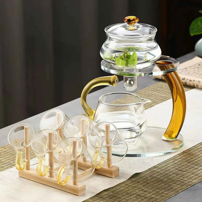 Glazen Theepot met Magnetisch Filter Infuser Goud Zwart Warmtebestendig Premium