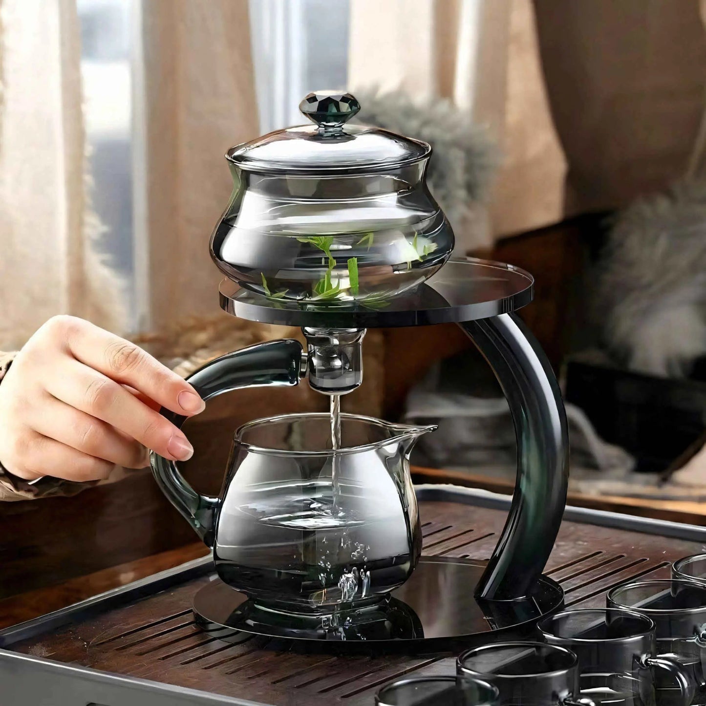 Glazen Theepot met Magnetisch Filter Infuser Goud Zwart Warmtebestendig Premium
