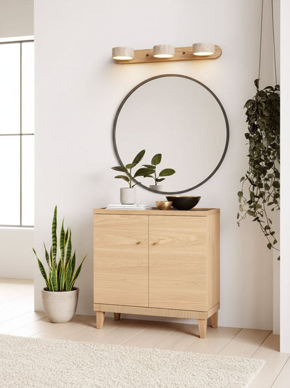 Travertijn Wandlamp Met Houten Basis En Dubbele LED Lichtbron Natuurlijke Steen Design Wandverlichting Voor Slaapkamer Hal En Woonkamer