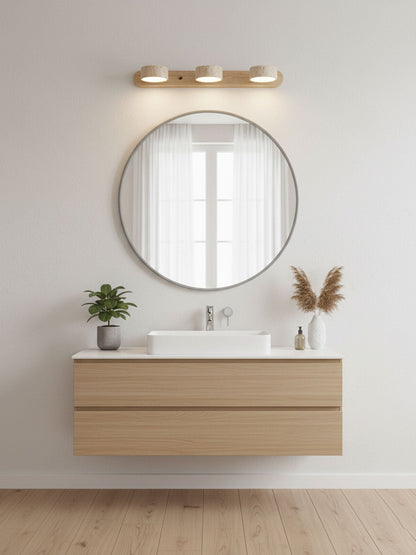 Travertijn Wandlamp Met Houten Basis En Dubbele LED Lichtbron Natuurlijke Steen Design Wandverlichting Voor Slaapkamer Hal En Woonkamer
