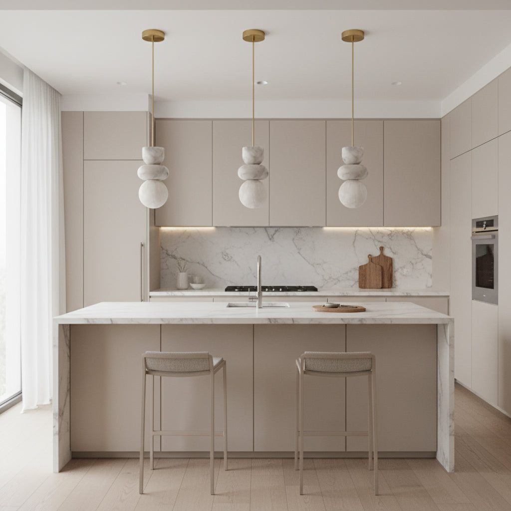 Alabaster Hanglamp met Messing Armatuur en Geïntegreerde LED – Luxe Natuurstenen Design Verlichting