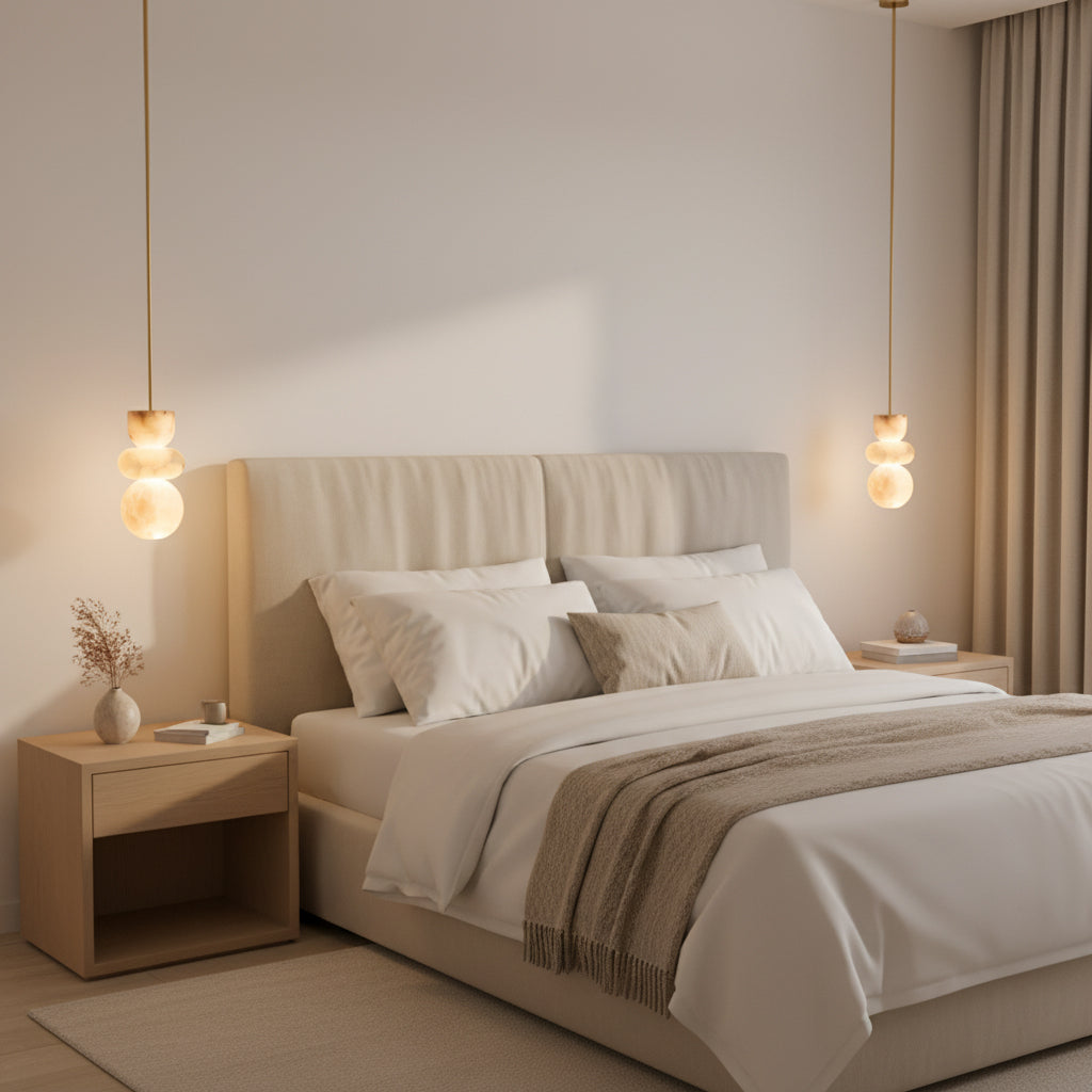 Alabaster Hanglamp met Messing Armatuur en Geïntegreerde LED – Luxe Natuurstenen Design Verlichting
