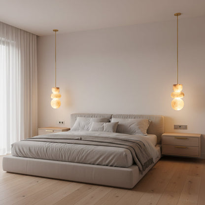 Alabaster Hanglamp met Messing Armatuur en Geïntegreerde LED – Luxe Natuurstenen Design Verlichting