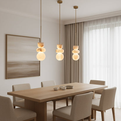 Alabaster Hanglamp met Messing Armatuur en Geïntegreerde LED – Luxe Natuurstenen Design Verlichting