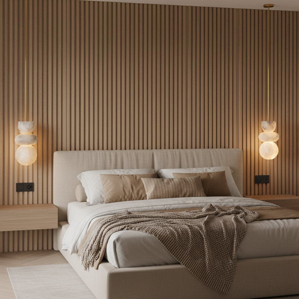 Alabaster Hanglamp met Messing Armatuur en Geïntegreerde LED – Luxe Natuurstenen Design Verlichting