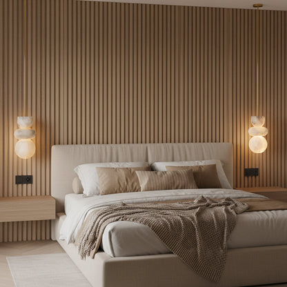 Alabaster Hanglamp met Messing Armatuur en Geïntegreerde LED – Luxe Natuurstenen Design Verlichting