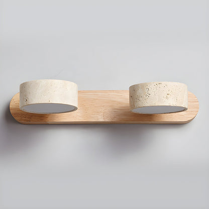 Travertijn Wandlamp Met Houten Basis En Dubbele LED Lichtbron Natuurlijke Steen Design Wandverlichting Voor Slaapkamer Hal En Woonkamer