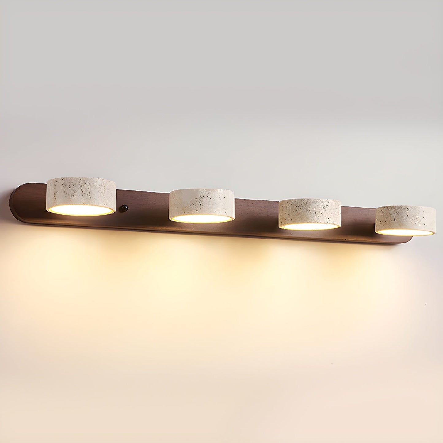 Travertijn Wandlamp Met Houten Basis En Dubbele LED Lichtbron Natuurlijke Steen Design Wandverlichting Voor Slaapkamer Hal En Woonkamer