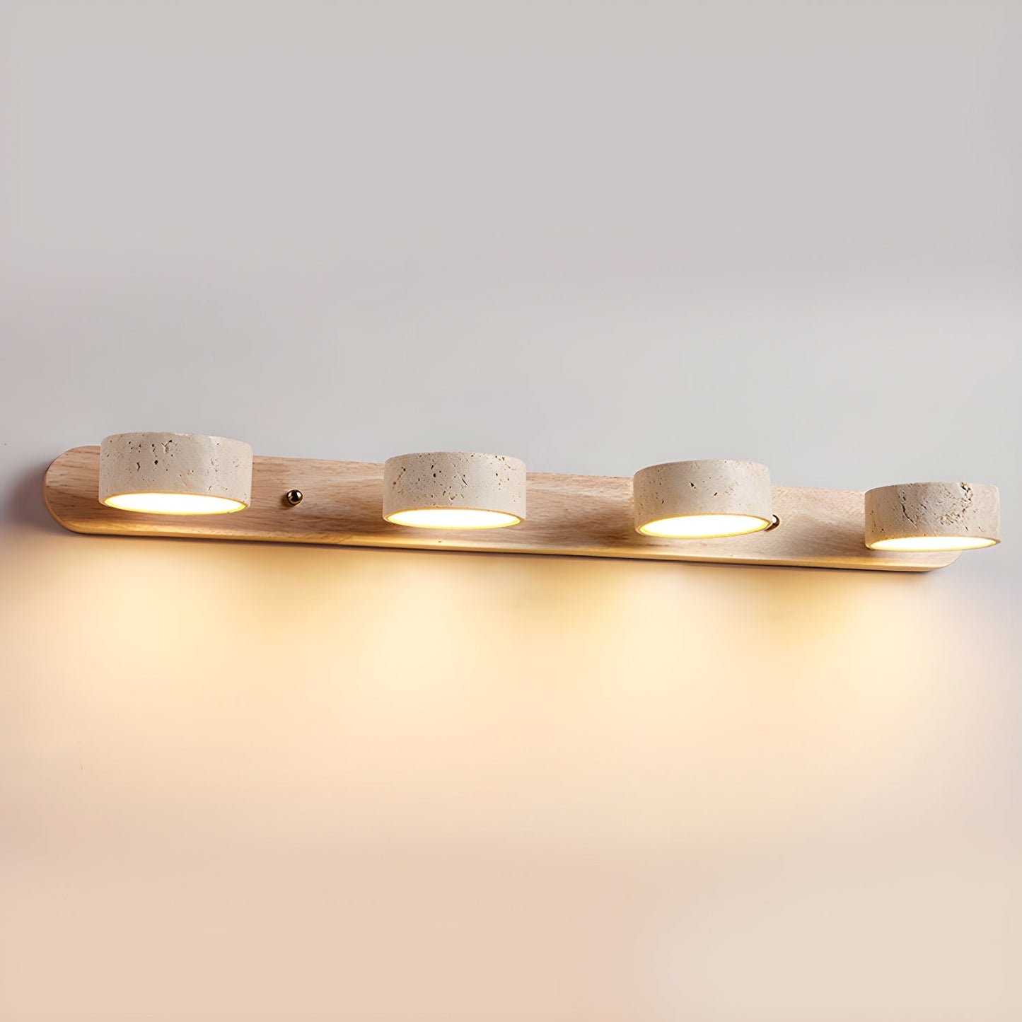 Travertijn Wandlamp Met Houten Basis En Dubbele LED Lichtbron Natuurlijke Steen Design Wandverlichting Voor Slaapkamer Hal En Woonkamer