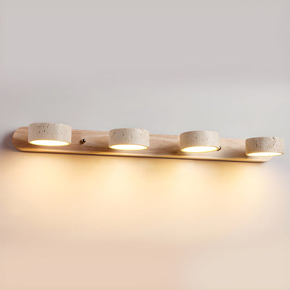 Travertijn Wandlamp Met Houten Basis En Dubbele LED Lichtbron Natuurlijke Steen Design Wandverlichting Voor Slaapkamer Hal En Woonkamer