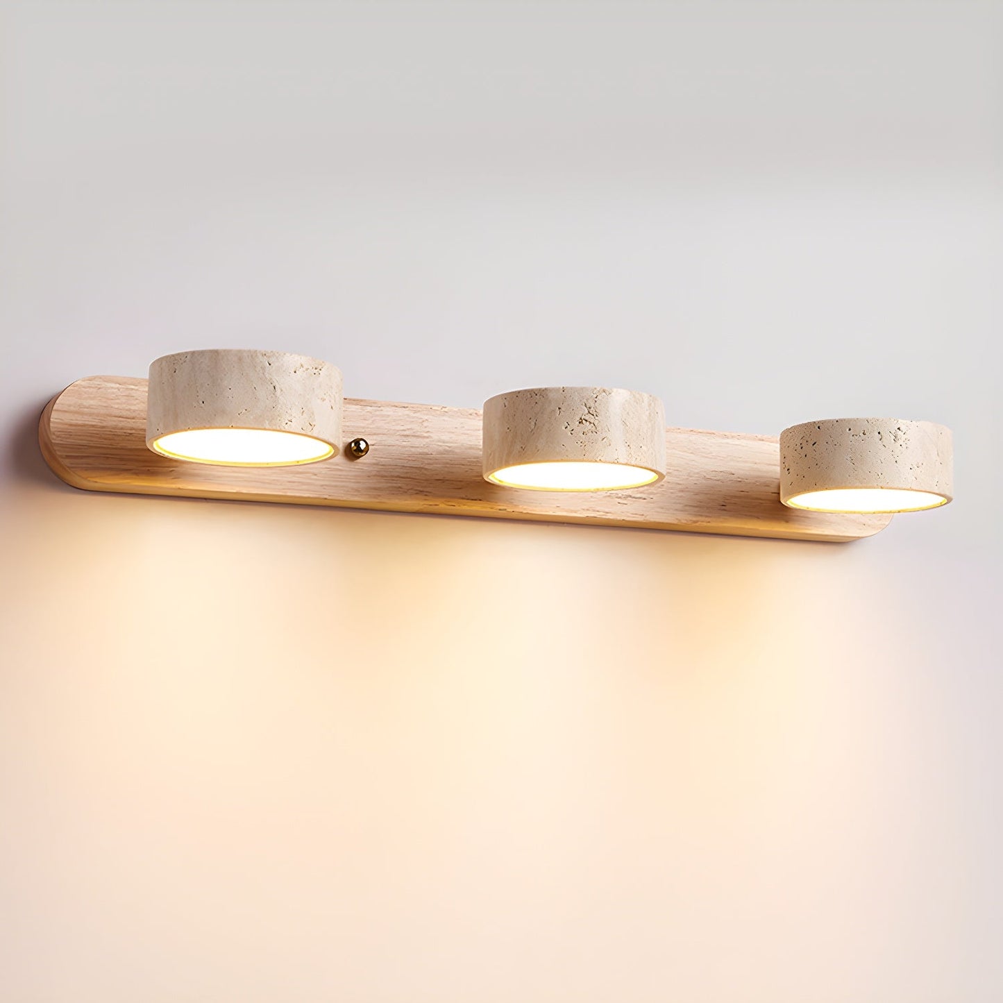 Travertijn Wandlamp Met Houten Basis En Dubbele LED Lichtbron Natuurlijke Steen Design Wandverlichting Voor Slaapkamer Hal En Woonkamer