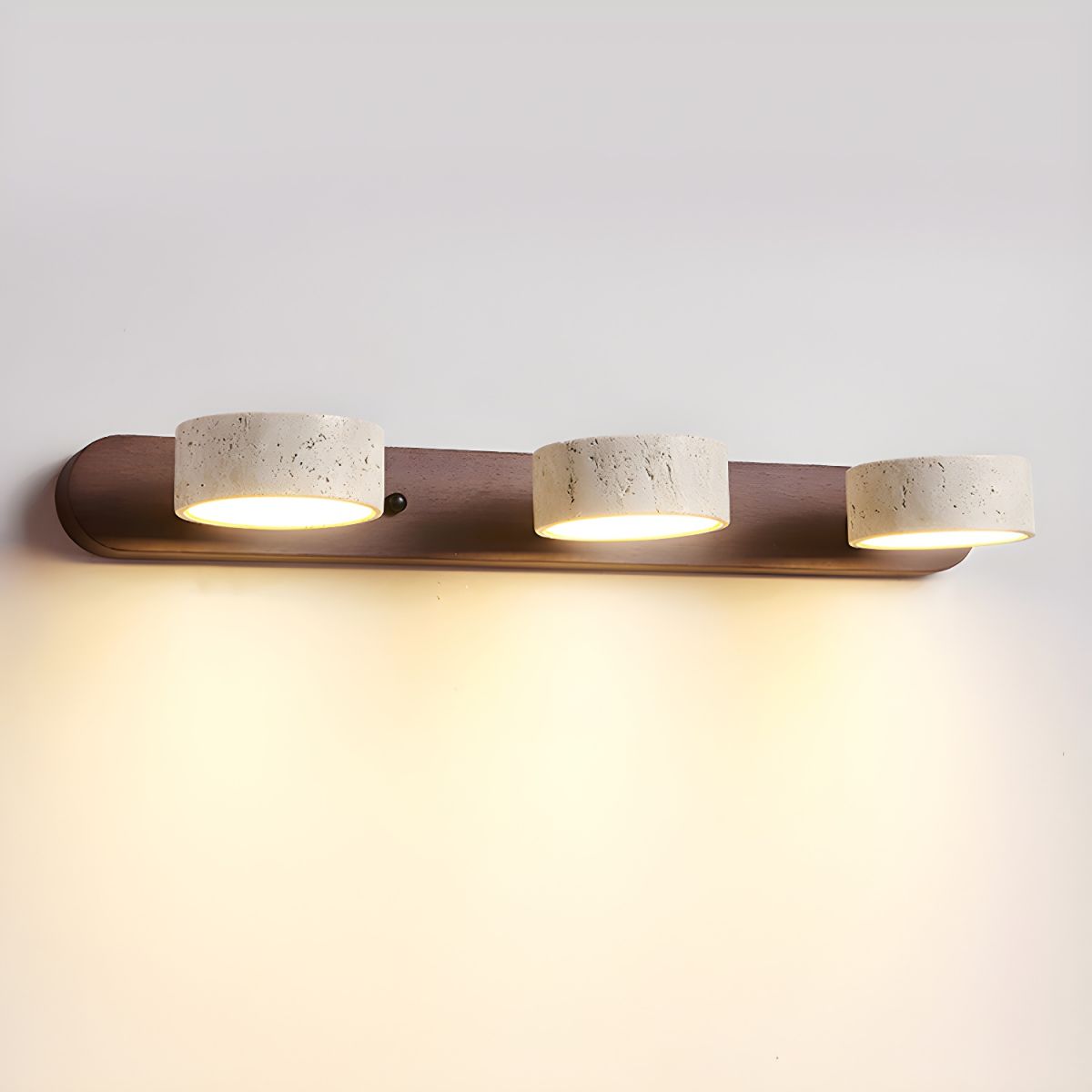 Travertijn Wandlamp Met Houten Basis En Dubbele LED Lichtbron Natuurlijke Steen Design Wandverlichting Voor Slaapkamer Hal En Woonkamer