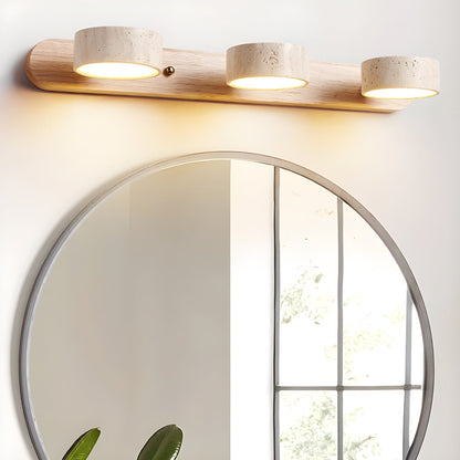 Travertijn Wandlamp Met Houten Basis En Dubbele LED Lichtbron Natuurlijke Steen Design Wandverlichting Voor Slaapkamer Hal En Woonkamer
